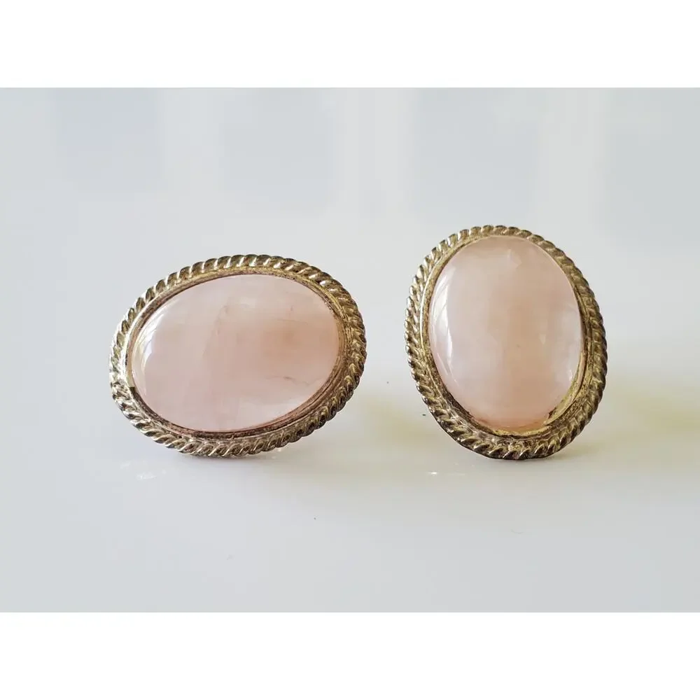 Vintage Oval Rose Quartz Stud Earrings